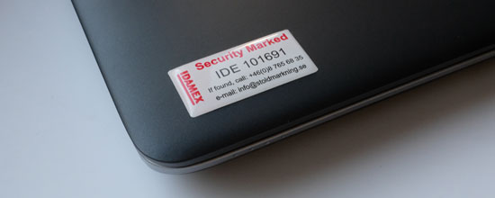 St�ldm�rkning, st�ldm�rkningsetiketter, inventarieetiketter och br�nnst�mplar